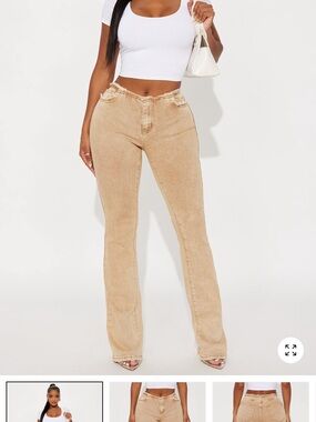 Fashion Nova Women's Beige Corduroy Flare Jeans